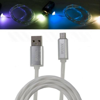 Wiiix Кабель переходник USB-микроUSB LED подсветка, белый 