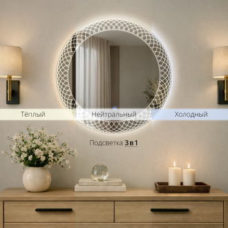 Мансарда с LED- подсветкой сенсорное, круглое с гравировкой, d=60 см, матовый 6065-Zm4 