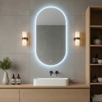 Мансарда с LED- подсветкой сенсорное, овальное с гравировкой, 50х100 см 10051-Zm3 