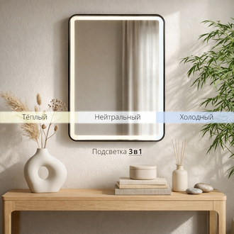 Мансарда с LED- подсветкой сенсорное, в прямоугольной раме из алюминия, 60х80 см, черный 6081-Zm1